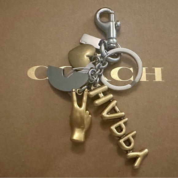 Coach Rainbow Happy Peace Heart Multi Charm Keychain Fob Bag Charm - Picture 4 of 6